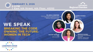February 2026 Cincinnati Regional Chamber WE Speak event graphic